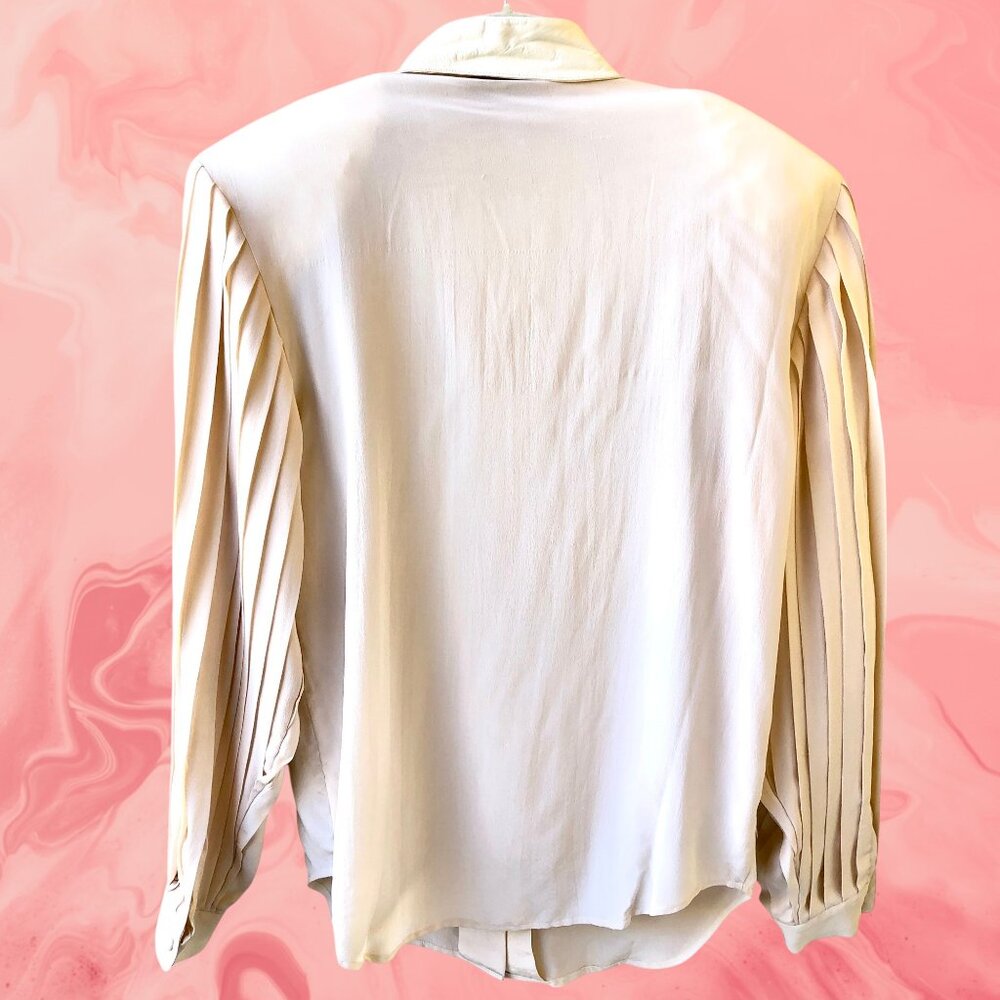 EREZ Vintage 80’s SILK + SNAKESKIN LEATHER Blouse Pleats Beaded BLING - Picture 3 of 16